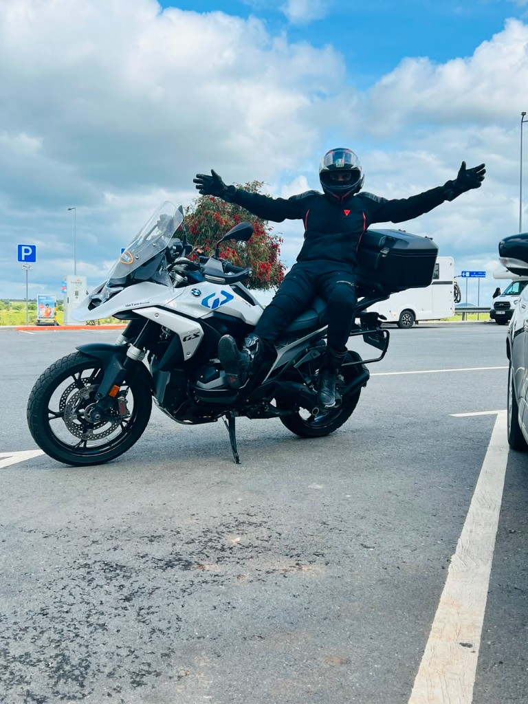 Rajiv Jayanth on a BMW GS adventure motorcycle